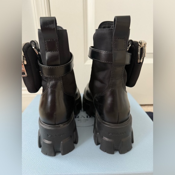 PRADA Monolith with Side Pocket Ankle Boot Size US 7 Black - Picture 10 of 17
